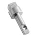 A silver metal Avantco bottom left hinge with a threaded hole and a stainless steel nut.