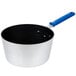 A Vollrath Wear-Ever aluminum sauce pan with a blue silicone handle.
