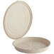 A white compostable fiber round clamshell with a lid.