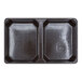 A brown rectangular plastic candy tray with two compartments.
