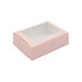 A white rectangular 1/4 lb. pink candy box with a rectangular window.