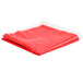 A red folded vinyl table cover with a flannel back on a white background.