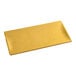 A rectangular metallic gold plastic table cover folded on a white background.