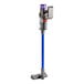 A Dyson V11 cordless stick vacuum with a blue pole.