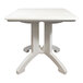 A white Grosfillex square table with white legs.