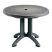 A Grosfillex Aquaba round table with a zinc top and charcoal legs.
