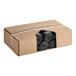 A cardboard box with rolls of black garbage bags.