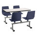 A National Public Seating white board cluster table with navy seats.