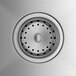 A close-up of a Regency stainless steel sink drain with holes.