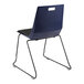 A National Public Seating blue LuvraFlex stackable chair with a black seat and black legs.