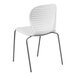 A white plastic Flash Furniture Hercules chair with metal legs.