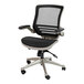 A black office chair with a mesh back and silver frame.