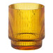 An Acopa Lore amber glass tealight holder with a ribbed striped pattern.