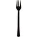 A black plastic Fineline Tiny Tines tasting fork.