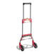 A red and grey Lavex aluminum folding hand truck with rubber wheels.