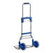 A blue and silver Lavex aluminum folding hand truck with wheels and a telescoping handle.
