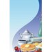 8 1/2" x 11" Menu paper with a blue and white breakfast theme featuring a cup of tea, pancakes, and a bowl of cereal.