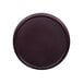 A close-up of a round purple Elite Global Solutions Maya melamine plate with a dark brown circle on the edge.