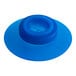 A blue plastic object with a round ring and a hole in it.