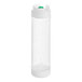 A clear plastic San Jamar squeeze bottle with a white cap and small green valve.