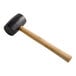 A black rubber mallet with a wooden handle.
