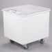 A white plastic Cambro ingredient storage bin with wheels and a clear sliding lid.