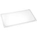 A white rectangular Cambro translucent polypropylene lid on a clear plastic tray.