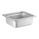 A stainless steel Choice 1/6 size steam table pan with a lid.