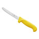 A Choice serrated utility knife with a yellow handle.