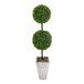 A 55" artificial double ball boxwood topiary in a faux stone pot.