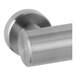 A close-up of a stainless steel Bobrick grab bar.