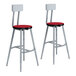 A pair of National Public Seating lab stools with Hollyberry high-pressure laminate seat and backrests.