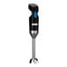 A black and silver Waring immersion blender with blue accents.