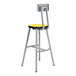 A grey steel lab stool with marigold seat and backrest.