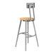 A National Public Seating Titan lab stool with a wood seat and back, made of gray steel.