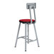 A gray National Public Seating lab stool with a red rectangular seat and backrest.