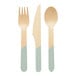 Sophistiplate birchwood cutlery set with blue handles.