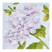 A white Sophistiplate paper cocktail napkin with a painting of purple hydrangeas.
