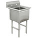 An Advance Tabco stainless steel sink with a drain on legs.