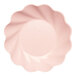 A pink Sophistiplate Simply Eco salad plate with a scalloped edge.