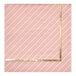 A pink and white striped napkin with a gold stripe.