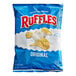 A blue bag of Ruffles Original ridged potato chips.