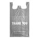 A gray plastic Choice medium-duty T-shirt bag with white "Thank You" text.
