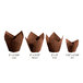 A row of brown Baker's Mark chocolate brown mini tulip baking cups in a brown paper wrapper.