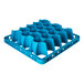 A blue plastic Carlisle glass rack extender with 30 long compartments.