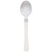 A WNA Comet Reflections Duet heavyweight plastic teaspoon with a white handle and silver spoon.