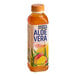 A case of Goya Mango Aloe Vera juice bottles with white labels with blue and orange text.