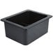 A black Cambro plastic food pan with a square bottom.