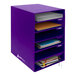 A purple AdirOffice literature organizer with six compartments holding papers and notebooks.