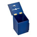A blue ADIRoffice wood wall mounted suggestion box with a lock.